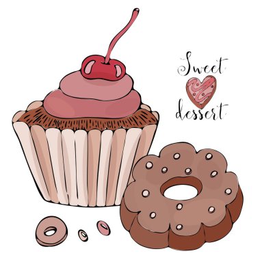 Vektör izole kek veya cupcake, tatlı boyama