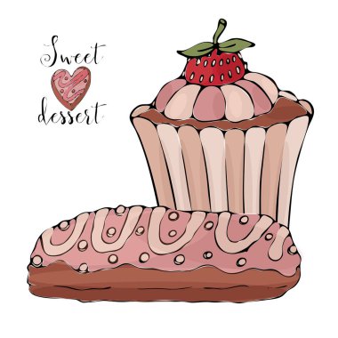Vektör izole kek veya cupcake, tatlı boyama