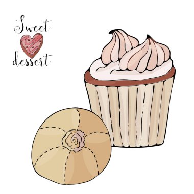 Vektör izole kek veya cupcake, tatlı boyama