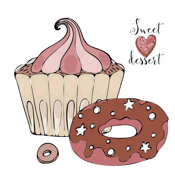 Vektör izole kek veya cupcake, tatlı boyama