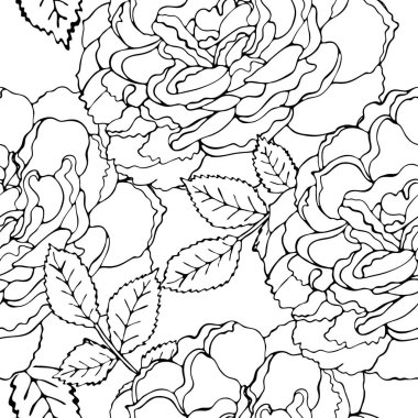 Siyah çizgi çiçek ile Floral vektör Dikişsiz desen