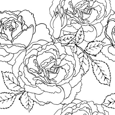 Siyah çizgi çiçek ile Floral vektör Dikişsiz desen