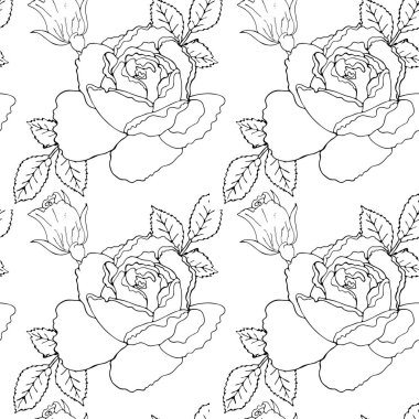 Siyah çizgi çiçek ile Floral vektör Dikişsiz desen