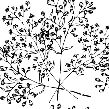 Siyah çizgi çiçek ile Floral vektör Dikişsiz desen