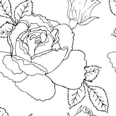 Siyah çizgi çiçek ile Floral vektör Dikişsiz desen