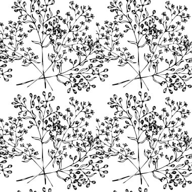 Siyah çizgi çiçek ile Floral vektör Dikişsiz desen