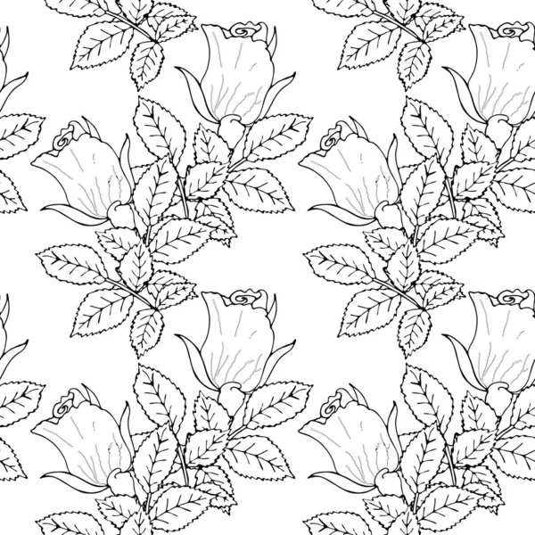 Patrón sin costura vector floral con flor de línea negra — Vector de stock