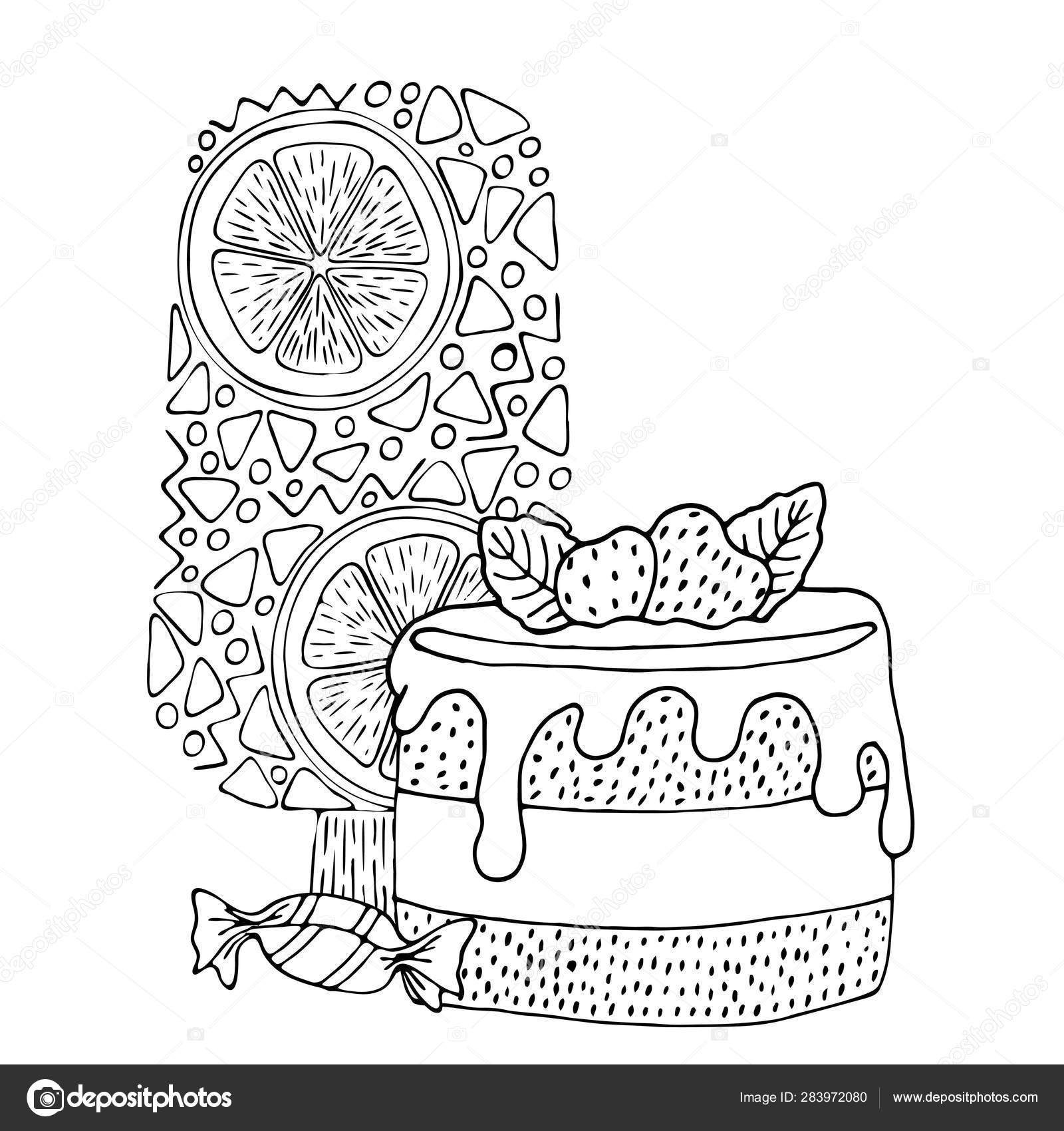 Desenho para colorir com bolo, sorvete, cupcake, doces e outros des imagem  vetorial de ellina200@mail.ru© 283971898