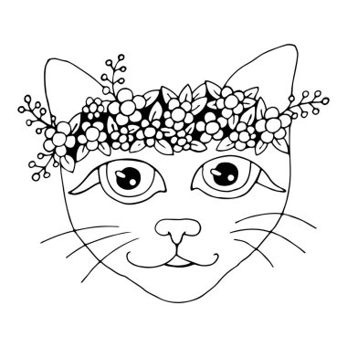 Boyama kitabı veya sayfaları için karikatür kedi