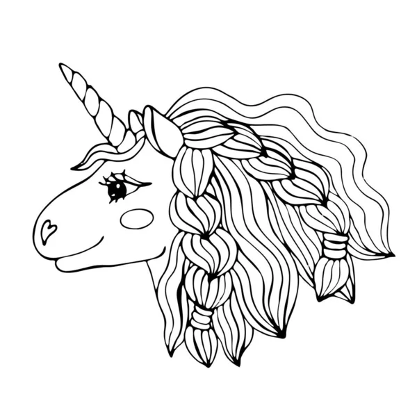 Zwarte lijn Unicorn voor coloring boek of pagina — Stockvector
