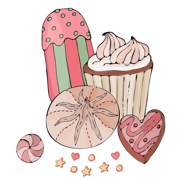 Desenho para colorir com bolo, cupcake, doces, sorvete e outros des imagem  vetorial de ellina200@mail.ru© 268637880