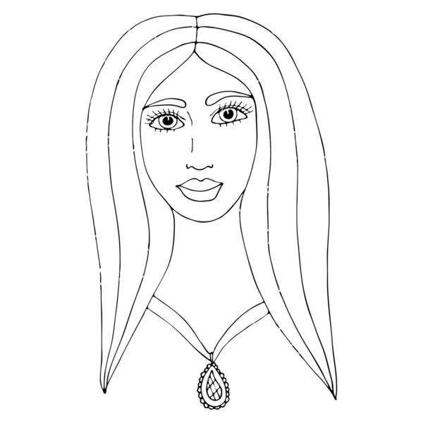 Retrato de una hermosa chica para colorear — Vector de stock