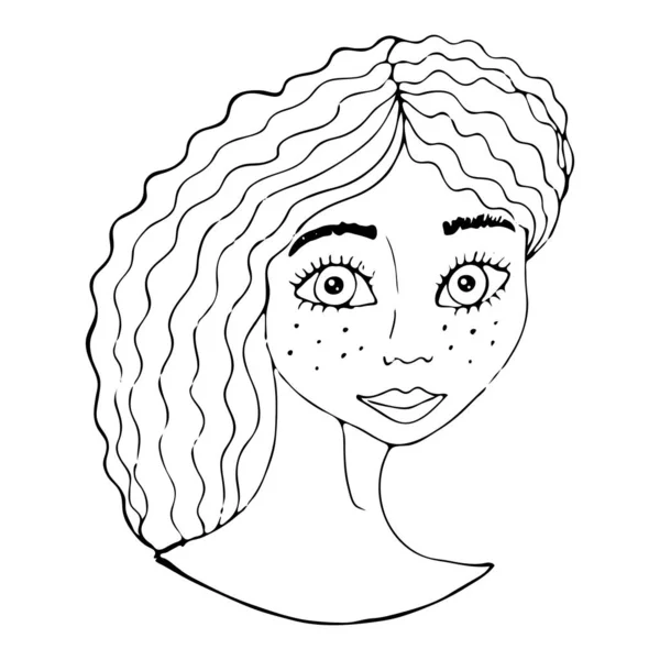 Retrato de una hermosa chica para colorear — Vector de stock