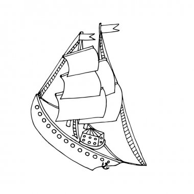 Siyah hat gemi veya boyama kitabı için tekne