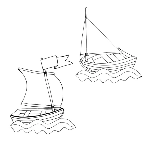 Black line ship or boat for coloring book — Stock Vector
