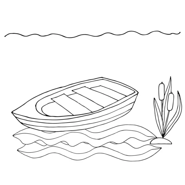 Black line ship or boat for coloring book — Stock Vector