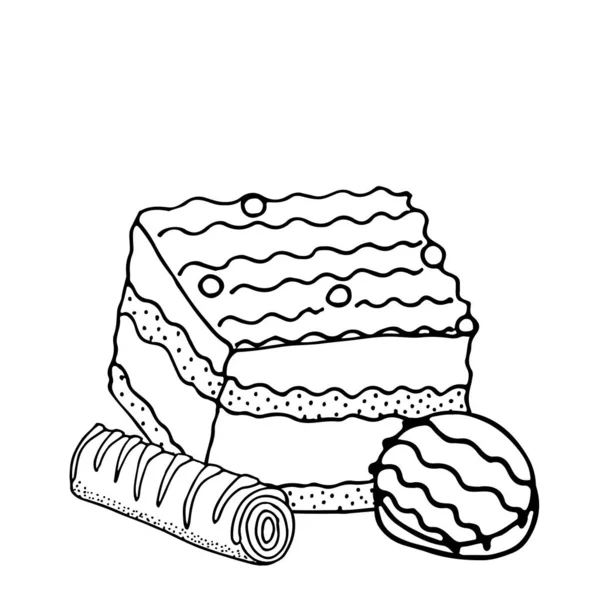 Dulce postre para colorear libro o página — Vector de stock