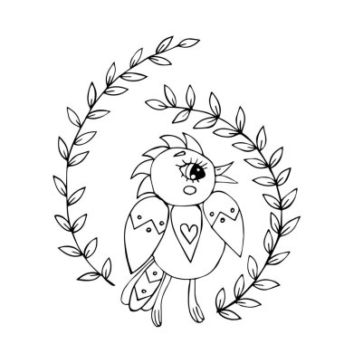 Boyama kitabı veya sayfaları için karikatür kuş