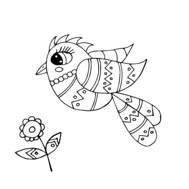 Boyama kitabı veya sayfaları için karikatür kuş