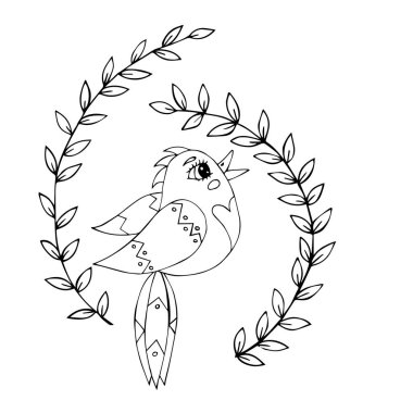 Boyama kitabı veya sayfaları için karikatür kuş