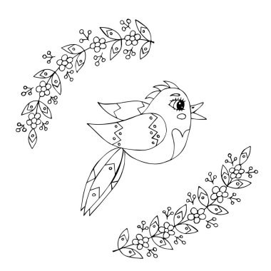 Boyama kitabı veya sayfaları için karikatür kuş