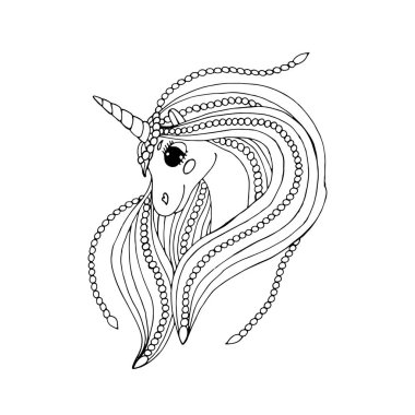 Kitap veya sayfa renklendirme için satırı tek boynuzlu at siyah