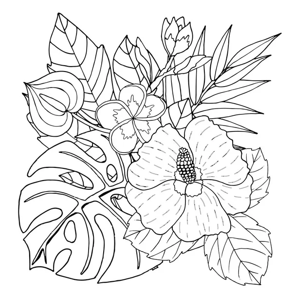 Arte de la línea de flores Vector Hibiscus en blanco — Archivo Imágenes Vectoriales