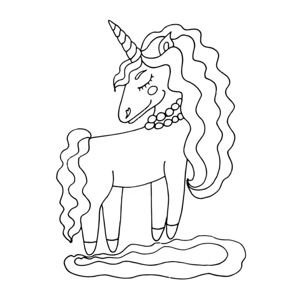 Black line Unicorn untuk buku mewarnai atau halaman - Stok Vektor