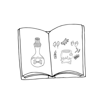 Cadılar Bayramı renklendirme sayfası, satır sanatı.