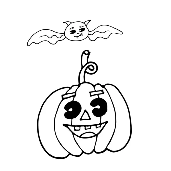 Halloween colorir página, linha arte Helloween isolado no whit — Vetor de Stock
