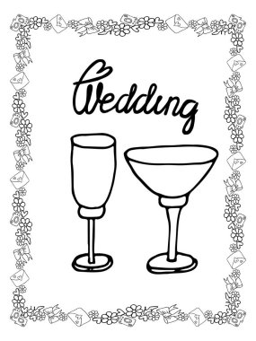 Düğün boyama sayfası çizgili sanat çelengi ile izole edilmiş