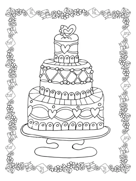 Wedding coloring page isolated with line art wreath — Stock Vector