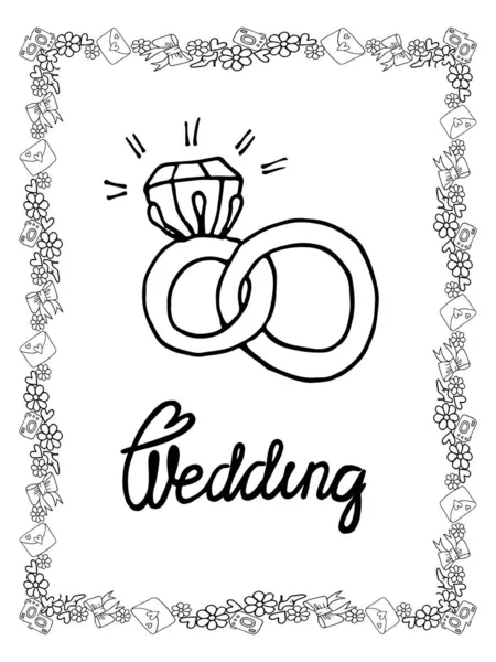 Svatební omalovánky izolované s věnec line art — Stockový vektor