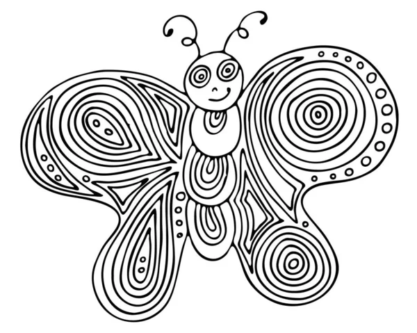 Abstract Geïsoleerde Zwarte Lijn Vlinder Voor Tatoeage Kleurboek Voor Volwassenen — Stockvector