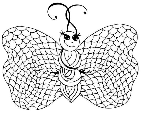 Абстрактная Черная Бабочка Татуировки Раскраска Взрослых Детей Белом Фоне — стоковый вектор