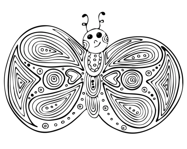 Papillon Isolé Abstrait Ligne Noire Pour Tatouage Livre Coloriage Pour — Image vectorielle