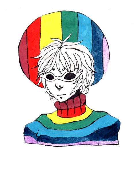 Aquarelle Concept Lgbt Avec Les Gens Arc Ciel Isolé Sur — Photo