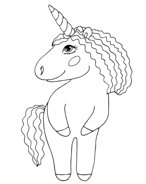 Cute Cartoon Unicorn Coloring Book Page Isolated Line Unicorn — Stock Vector