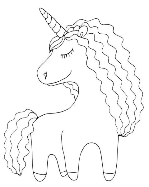 Kartun Lucu Unicorn Untuk Buku Mewarnai Atau Halaman Garis Unicorn - Stok Vektor