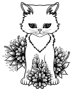 Sevimli kedi boyama kitabı ya da aktif sayfa. Kedi boyama kitabı. Hayvan vektörü