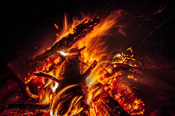 Костер Ночью Лесу Искры Огня — стоковое фото