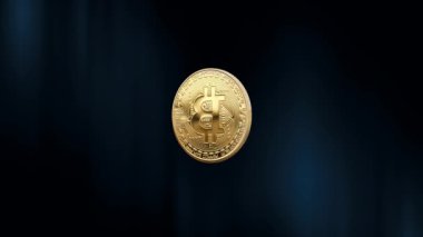 Bir arka plan üzerinde dönen Bitcoin. 3D animasyon.