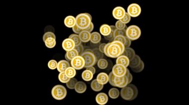 çok, sürekli görünme bitcoins. 3D animasyon.