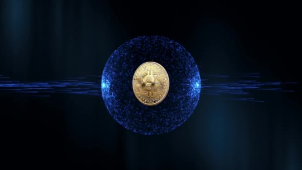 Concept de monnaie virtuelle et d'exploitation minière. animation 3d ordinateur de Bitcoin et transfert de données entre les utilisateurs — Video