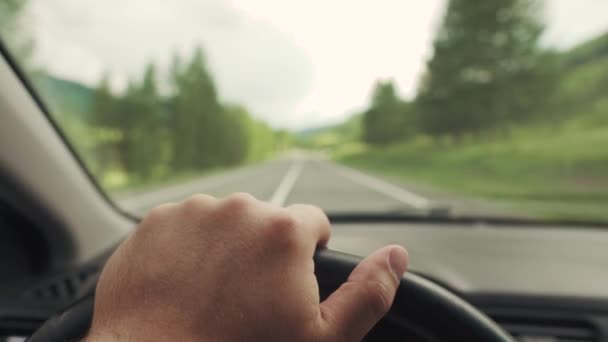 Man Hand Steering Wheel — стоковое видео