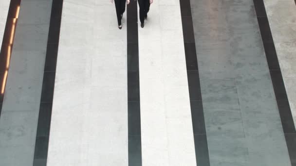 Head and assistant in an office building. two business women walking along the corridor of the business center. view from above — Stock Video