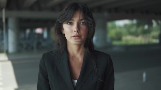 Portret de aproape al unei femei de afaceri cu ochi căprui gri — Videoclip de stoc
