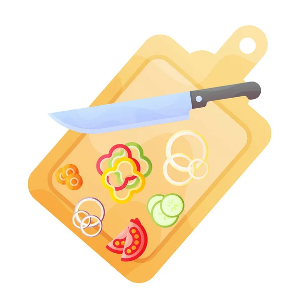 Cooking healthy food on kitchen. Useful meal on chopping board. — Stock Vector