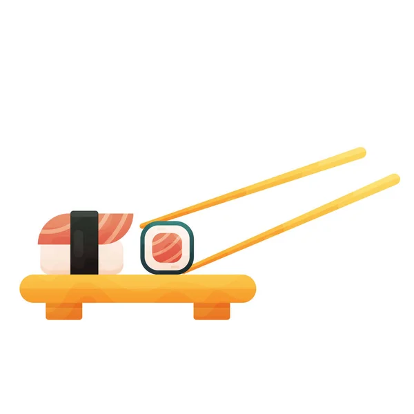 Sushi set and sushi roll on wooden board. Isolated on white background. — Stock Vector