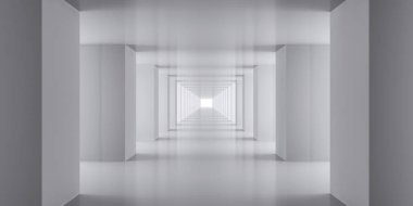 3d görselleştirme beyaz koridor sütunları arka plan render 